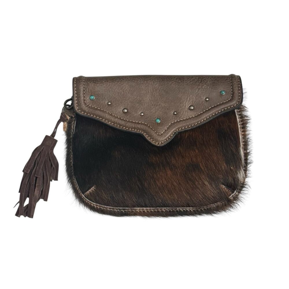 NWT! Tony Lama Western Brindle Brown Cowhide Hair Wristlet Purse